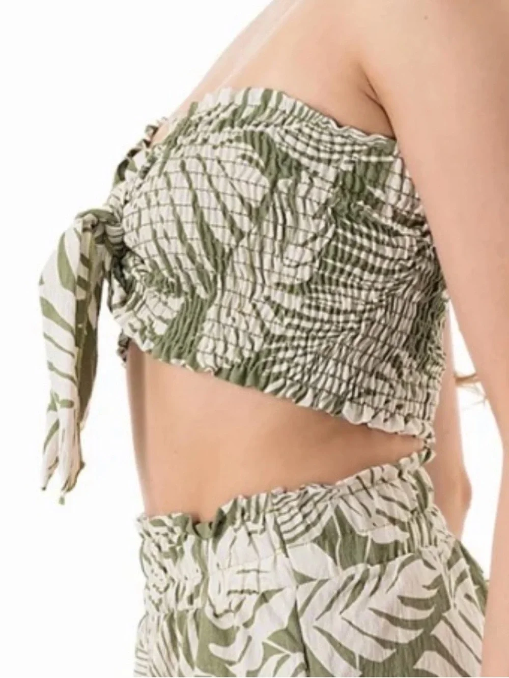 Tropical Print Tub top and Wide-Leg Pants - Olive